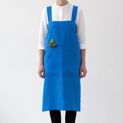 French Blue Linen Pinafore Apron