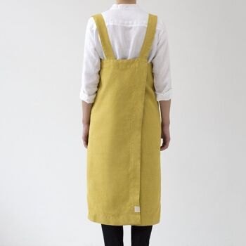 Tablier chasuble en lin curry citron 3