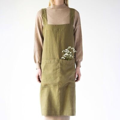 Martini Olive Linen Pinafore Apron