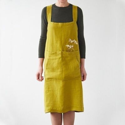 Moss Green Linen Pinafore Apron