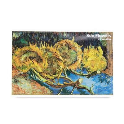 Postal con semillas de flores, van Gogh, girasoles