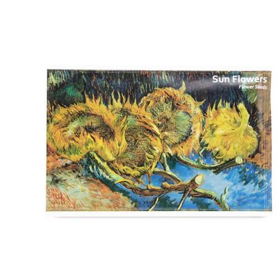 Postal con semillas de flores, van Gogh, girasoles