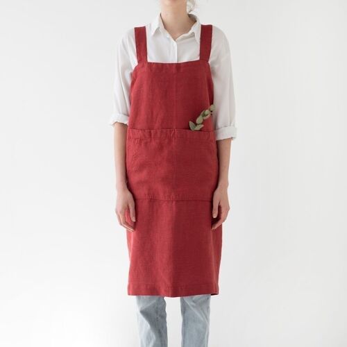 Red Pear Linen Pinafore Apron