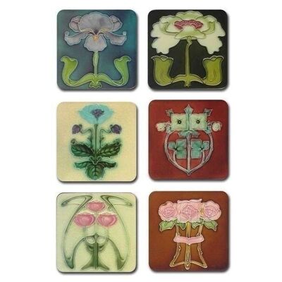Posavasos, juego de 6, carreaux de fleurs Art Nouveau