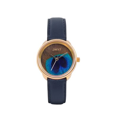 PLUME GOLD marineblaue Damenuhr (Leder)