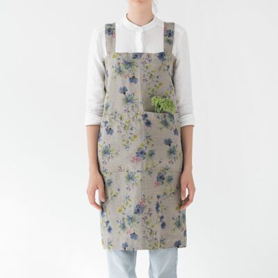 Flowers on Natural Linen Pinafore Apron
