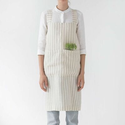 Natural White Stripes Linen Pinafore Apron