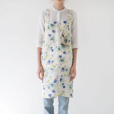 White Flowers Linen Pinafore Apron