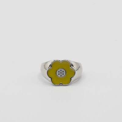 Silver Apricot Flower Ring