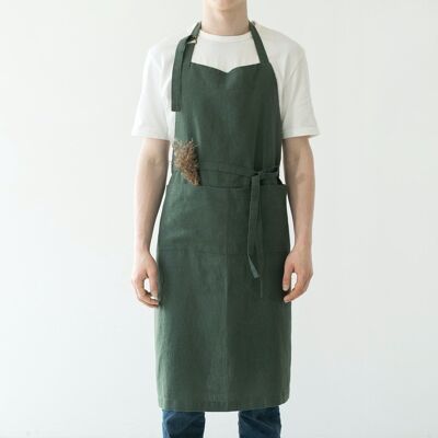 Forest Green Linen Chef Apron