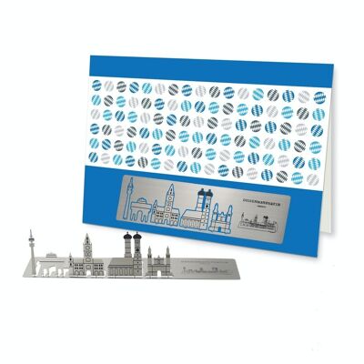 Skulpo carte de vœux en acier inoxydable Skyline Munich