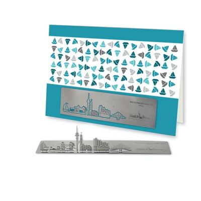 Skulpo stainless steel greeting card Skyline Hamburg