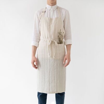 Natural White Stripes Linen Chef Apron