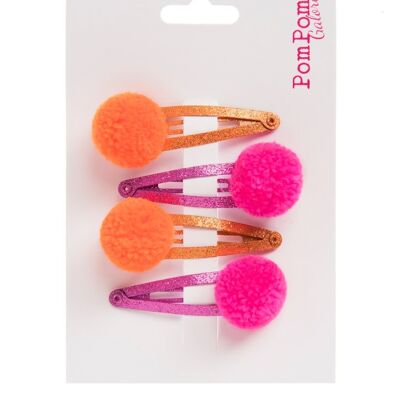 Pink and Orange Pom Pom Hair Slides