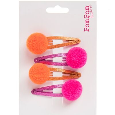 Pink and Orange Pom Pom Hair Slides