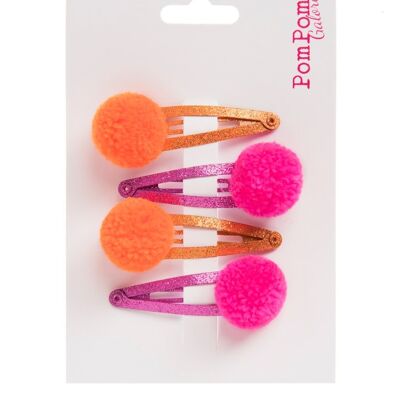 Fermagli per capelli Pom Pom rosa e arancione