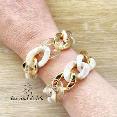 Set of 2 beige and gold chunky-knit bracelets, Ohéa model