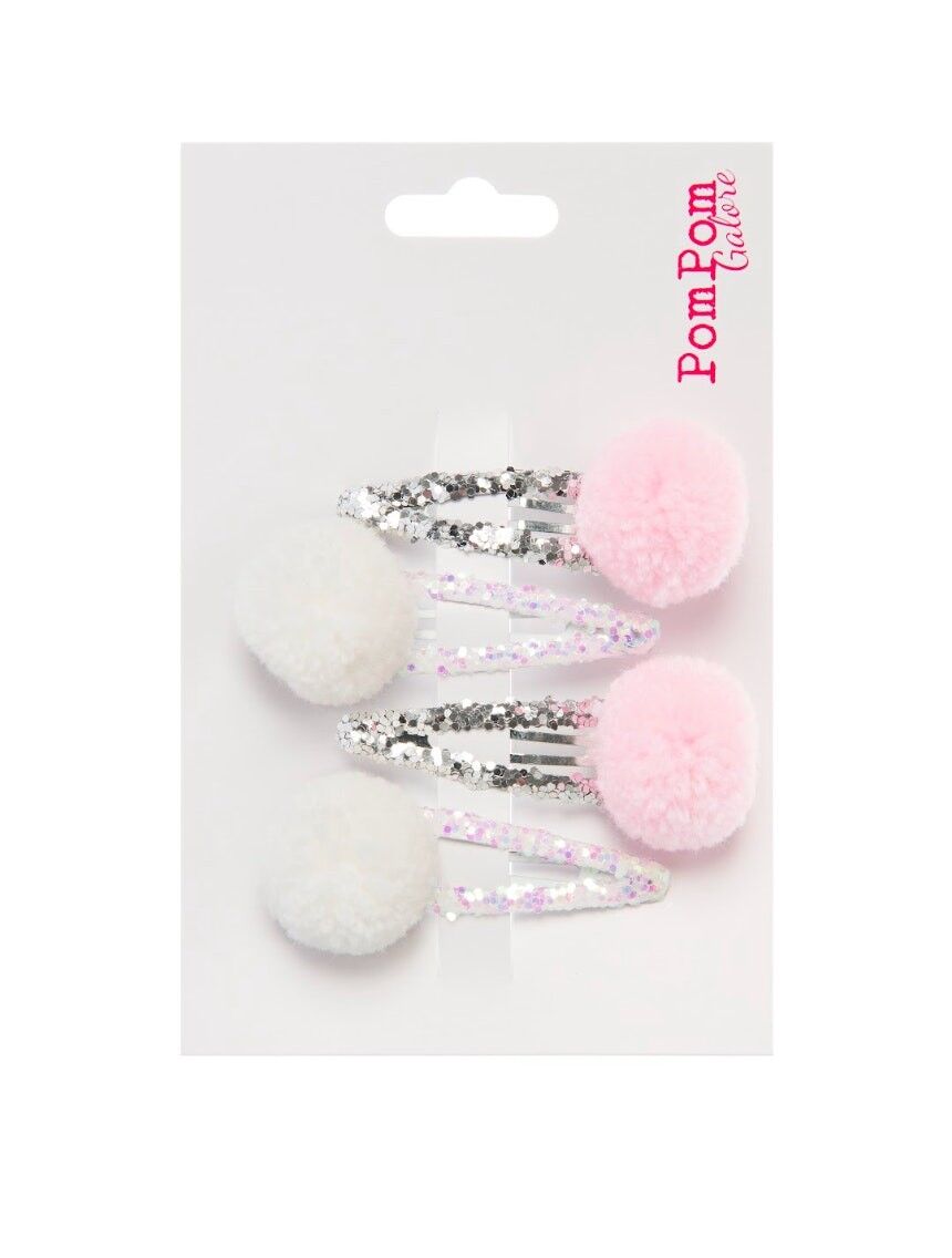 Fermagli per capelli Pom Pom Glitter in rosa pastello e crema