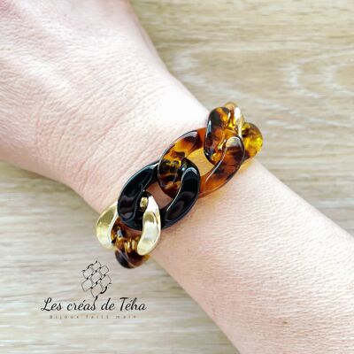 Trendy large mesh black amber and gold bracelet model Ohea