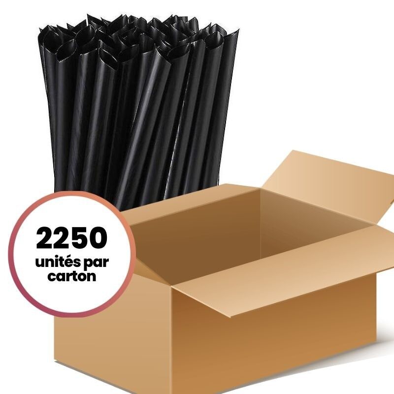 Bubble Tea XXL schwarze Plastikstrohhalme - Box (2250 Strohhalme)