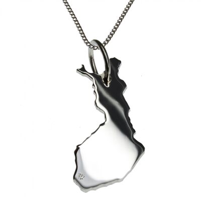 Collana da 50 cm + ciondolo Finlandia con un diamante da 0,015 ct nella posizione desiderata in argento 925