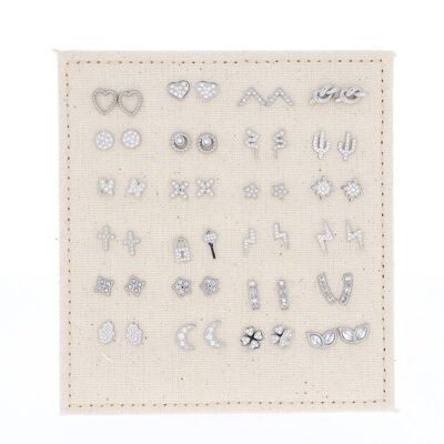 Kit of 24 pairs of stud earrings - white rhodium