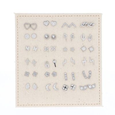 Kit de 24 paires de boucles puces - rhodium blanc