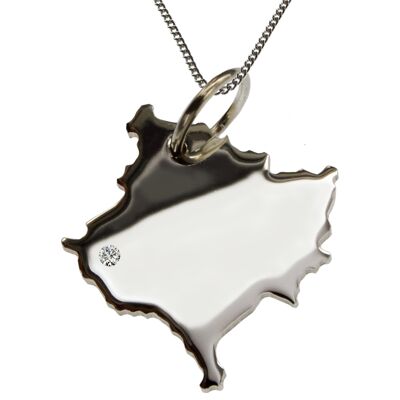 Collana da 50 cm + pendente Kosovo con un diamante da 0,015 ct nella posizione desiderata in argento 925