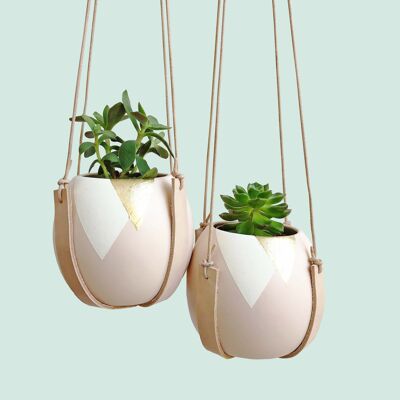 Gold Triangle and Leather Plant Hangers