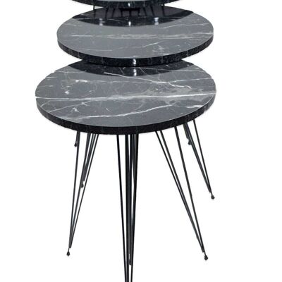 Side table set of 3 marble look black 8997