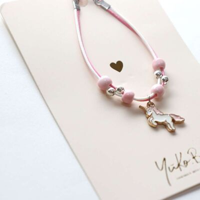 Cord bracelet for children - Magical Unicorn - Pink