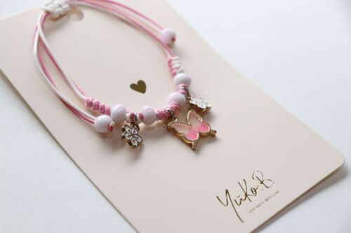 Bracelet cordon pour enfants - Butterfly rose