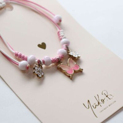 Pulsera de cordón para niños - Mariposa Rosa