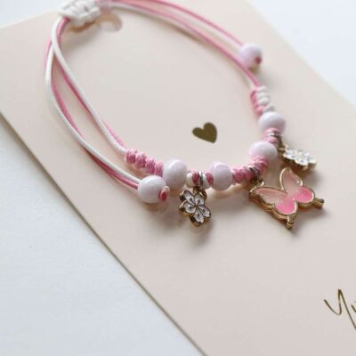 Bracelet cordon pour enfants - Butterfly rose