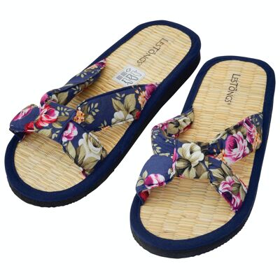 Cinnamon slippers LesTôngs Soft-X Flower-Print blue