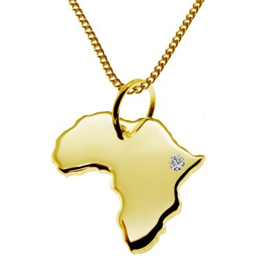 Collier de 50 cm + pendentif Afrique avec un diamant de 0,015 ct à l'emplacement de votre choix en or jaune massif 585