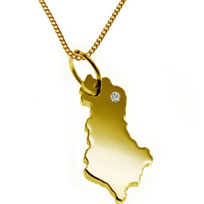 Collier 50 cm + pendentif Albanie avec un diamant de 0,015 ct à l'emplacement de votre choix en or jaune massif 585