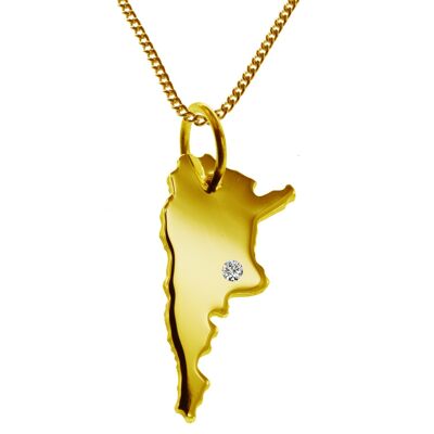 Collana da 50 cm + ciondolo Argentina con un diamante da 0,015 ct nella posizione desiderata in oro giallo massiccio 585