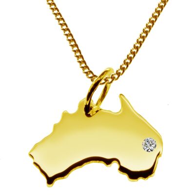 Collana da 50 cm + ciondolo Australia con un diamante da 0,015 ct nella posizione desiderata in oro giallo massiccio 585