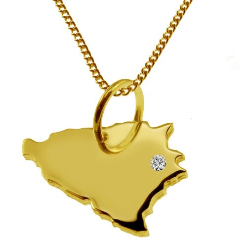 50cm Halskette + Bosnien Anhänger mit einem Brillant 0,015ct an Ihrem Wunschort in massiv 585 Gelbgold