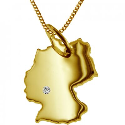 50cm Halskette + Deutschland Anhänger mit einem Brillant 0,015ct an Ihrem Wunschort in massiv 585 Gelbgold