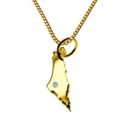 Collar de 50 cm + colgante de Israel con un diamante de 0.015 ct en la ubicación deseada en oro amarillo sólido 585