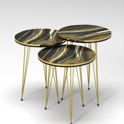 Set of 3 side tables Laguna Black Gold 8966