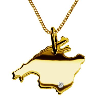 Collier de 50 cm + pendentif de Majorque avec un diamant de 0,015 ct à l'emplacement de votre choix en or jaune massif 585