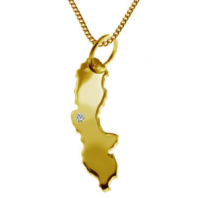 Collier de 50 cm + pendentif Suède avec un diamant de 0,015 ct à l'emplacement de votre choix en or jaune massif 585