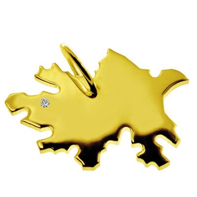 Ciondolo a forma di mappa dell'Azerbaigian con un diamante da 0,015 ct nella posizione desiderata in oro giallo massiccio 585