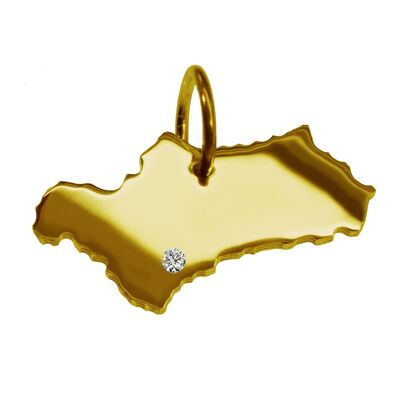 Pendant in the shape of the map of Andalusia with a diamond 0.015ct at your desired location in solid 585 yellow gold