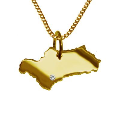 Collar de 50 cm + colgante de Andalucía con un diamante de 0.015 ct en la ubicación deseada en oro amarillo sólido 585
