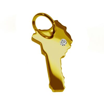 Colgante de cadena en forma del mapa de Benin con un diamante 0.015ct en la ubicación deseada en oro amarillo sólido 585