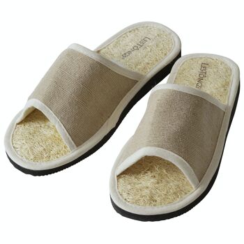 Chaussons cannelle LesTôngs Loofah naturel/blanc 1